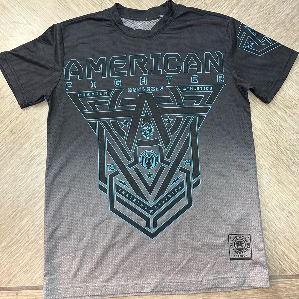 American Fighter Black and Teal Graphic Tee